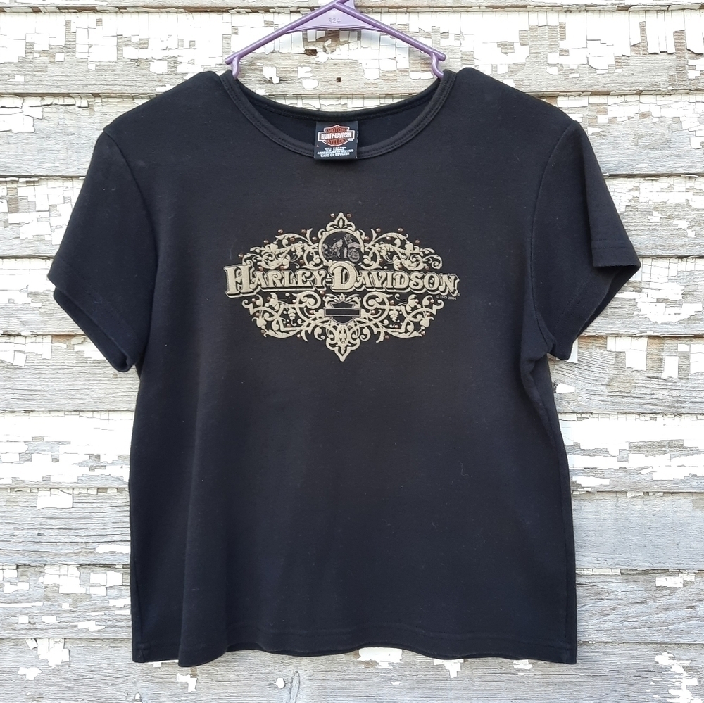 🌟 Harley Davidson black graphic tee embellished shirt size large